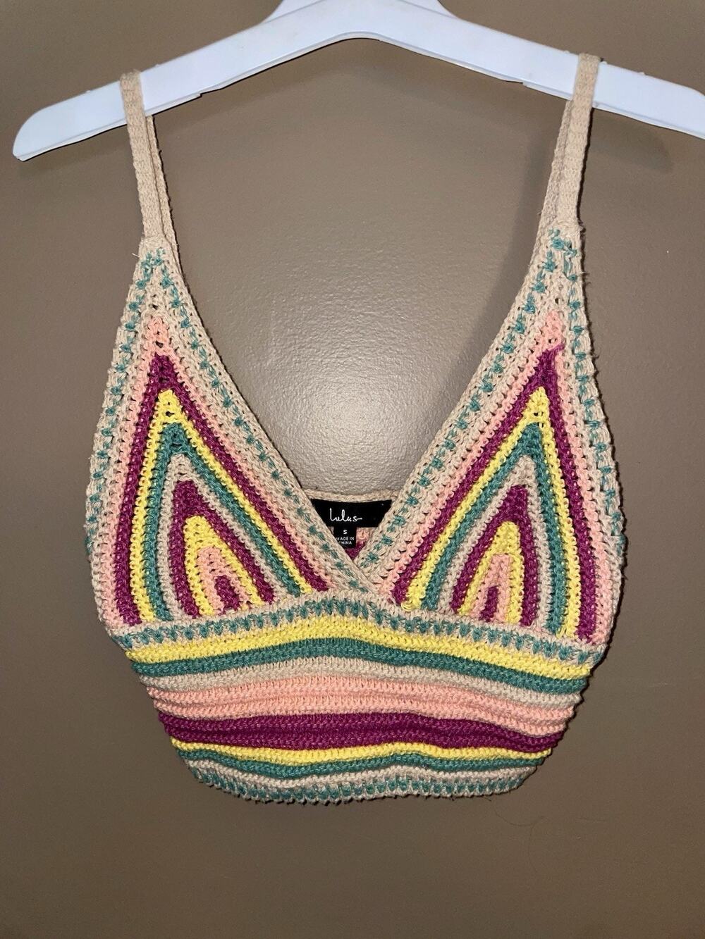 Lulus Crochet Tank Top Womens Medium Multicolor Striped Boho Hippie Festival